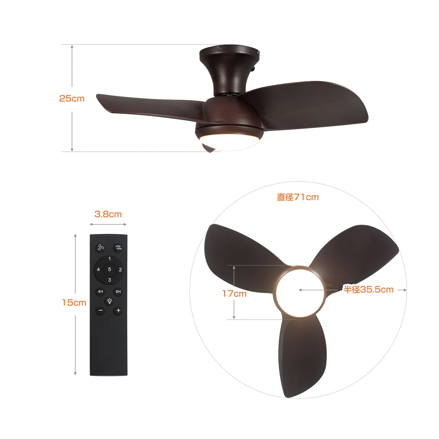 Parrot Uncle シーリングファンライト 照明 ファン 小型3枚羽根 LEDチップ内蔵 3ブレードスタイル DCモーター 天井照明 照明器具 省エネ 3羽根 吹き抜け リモコン付き 調光・調色 おしゃれ (ゴールド)