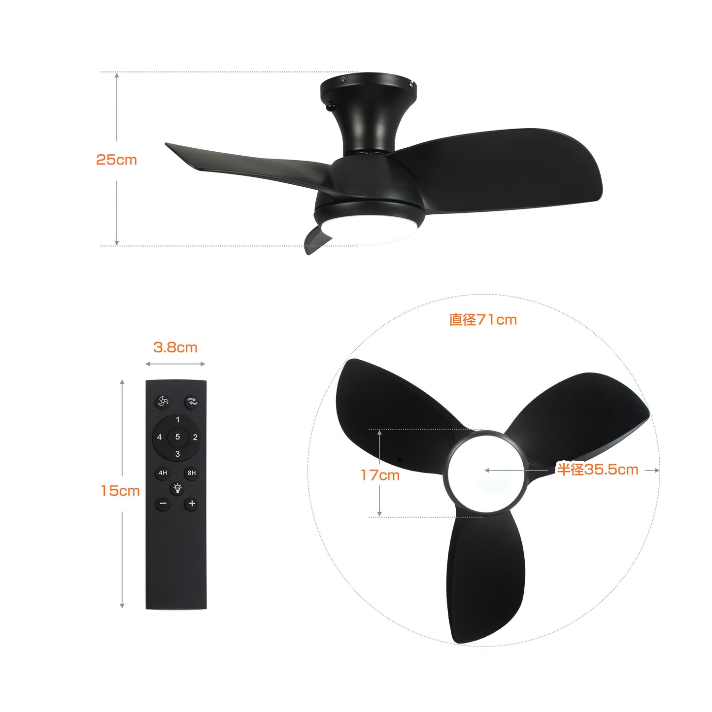 Parrot Uncle シーリングファンライト 照明 ファン 小型3枚羽根 LEDチップ内蔵 3ブレードスタイル DCモーター 天井照明 照明器具 省エネ 3羽根 吹き抜け リモコン付き 調光・調色 おしゃれ (ゴールド)