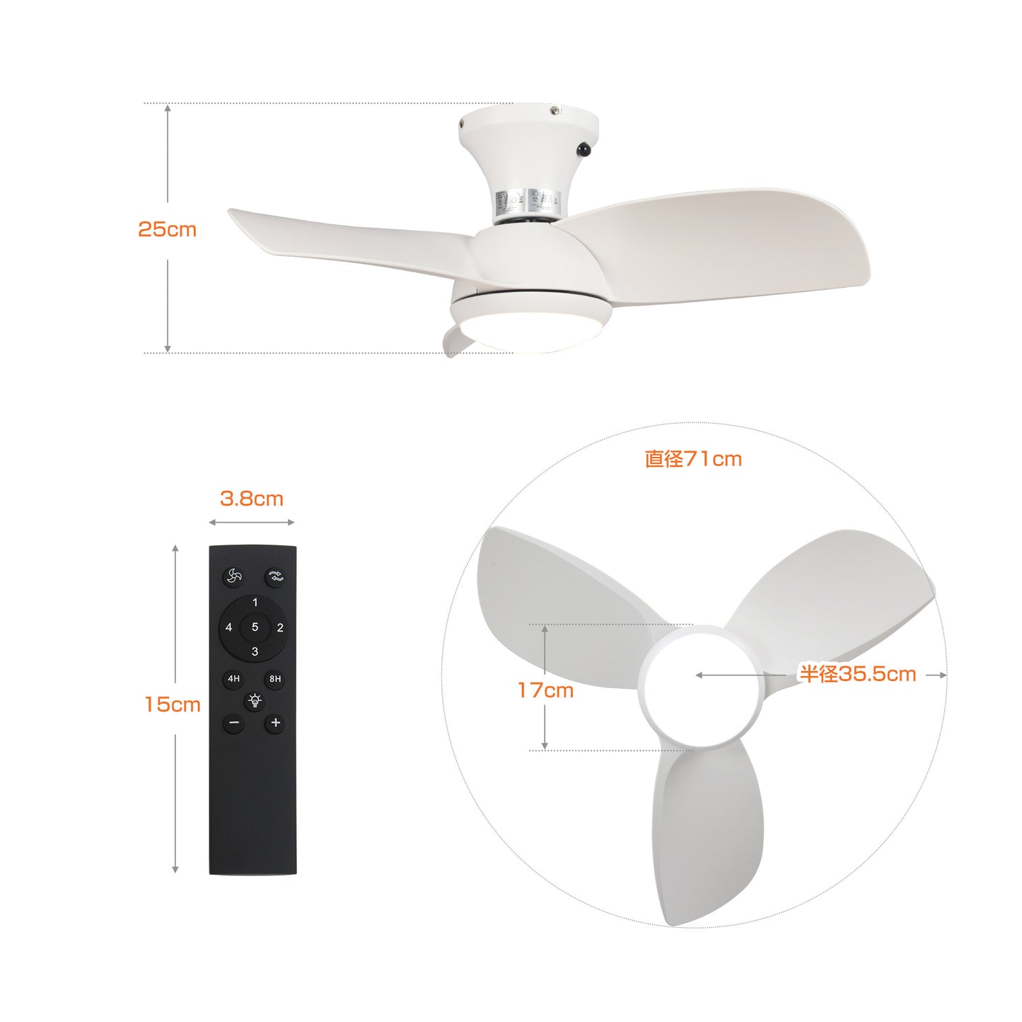 Parrot Uncle シーリングファンライト 照明 ファン 小型3枚羽根 LEDチップ内蔵 3ブレードスタイル DCモーター 天井照明 照明器具 省エネ 3羽根 吹き抜け リモコン付き 調光・調色 おしゃれ (ゴールド)