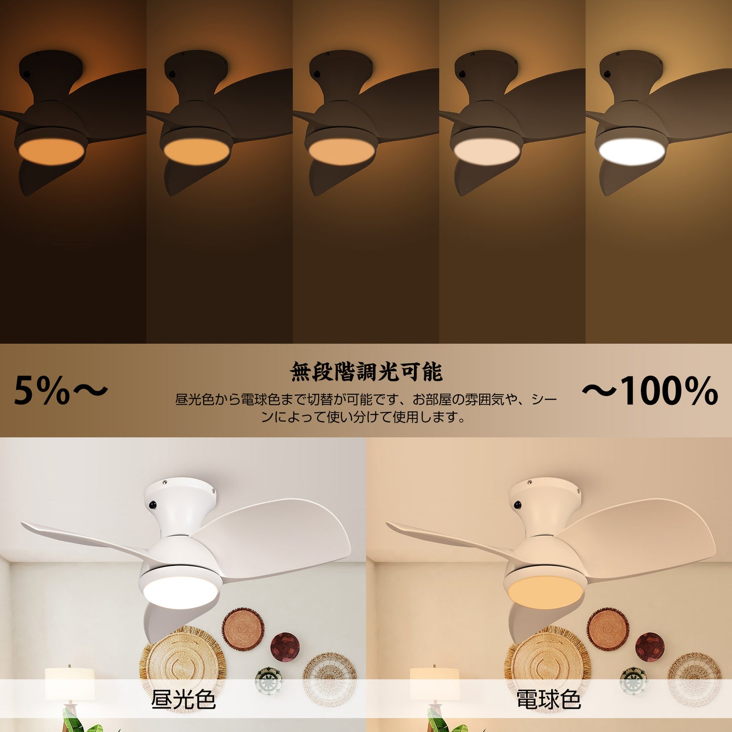 Parrot Uncle シーリングファンライト 照明 ファン 小型3枚羽根 LEDチップ内蔵 3ブレードスタイル DCモーター 天井照明 照明器具 省エネ 3羽根 吹き抜け リモコン付き 調光・調色 おしゃれ (ゴールド)