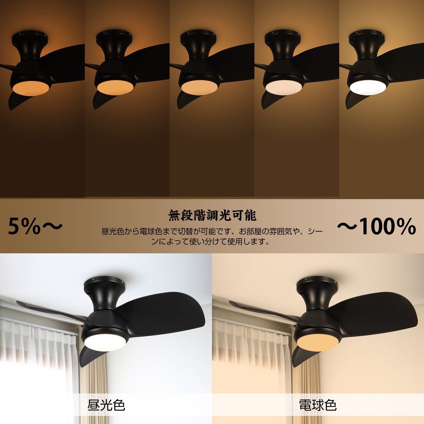 Parrot Uncle シーリングファンライト 照明 ファン 小型3枚羽根 LEDチップ内蔵 3ブレードスタイル DCモーター 天井照明 照明器具 省エネ 3羽根 吹き抜け リモコン付き 調光・調色 おしゃれ (ゴールド)