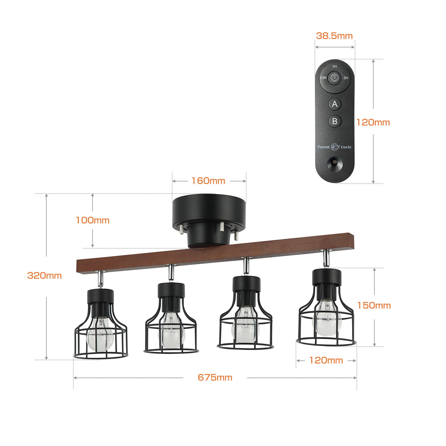 Parrot Uncle 4灯 シーリングライト リモコン付き タイマー可 LED電球対応 おしゃれ 照明器具 ライト リビング 照明 口金サイズE26 間接照明 天井照明 リビング照明 電気 6畳 8畳(ブラック)