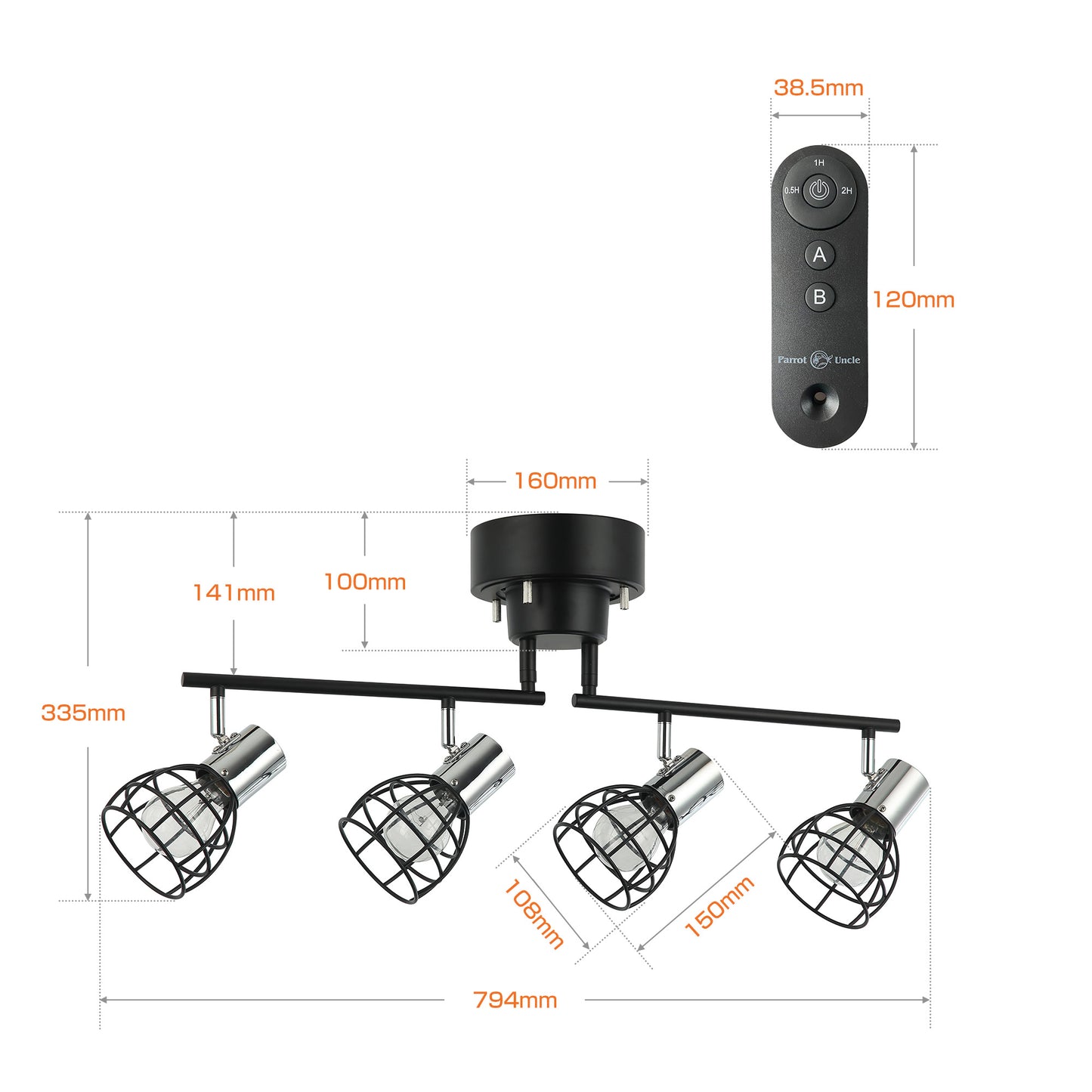 Parrot Uncle 4灯 シーリングライト リモコン付き タイマー可 LED電球対応 おしゃれ 照明器具 ライト リビング 照明 口金サイズE26 間接照明 天井照明 リビング照明 電気 6畳 8畳 (シルバー)