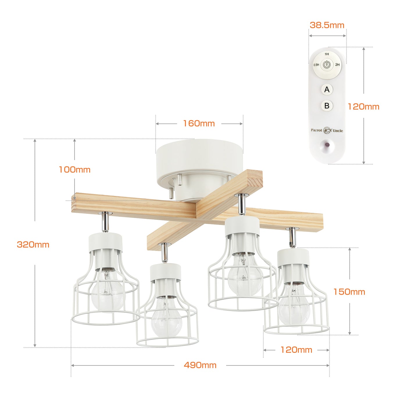Parrot Uncle シーリングライト 4灯 リモコン付き タイマー可 LED電球対応 おしゃれ 照明器具 ダイニング用 食卓用 リビング照明 電気 6畳 8畳 北欧 和室 天井照明 照明器具 寝室 口金サイズE26(ブラック)