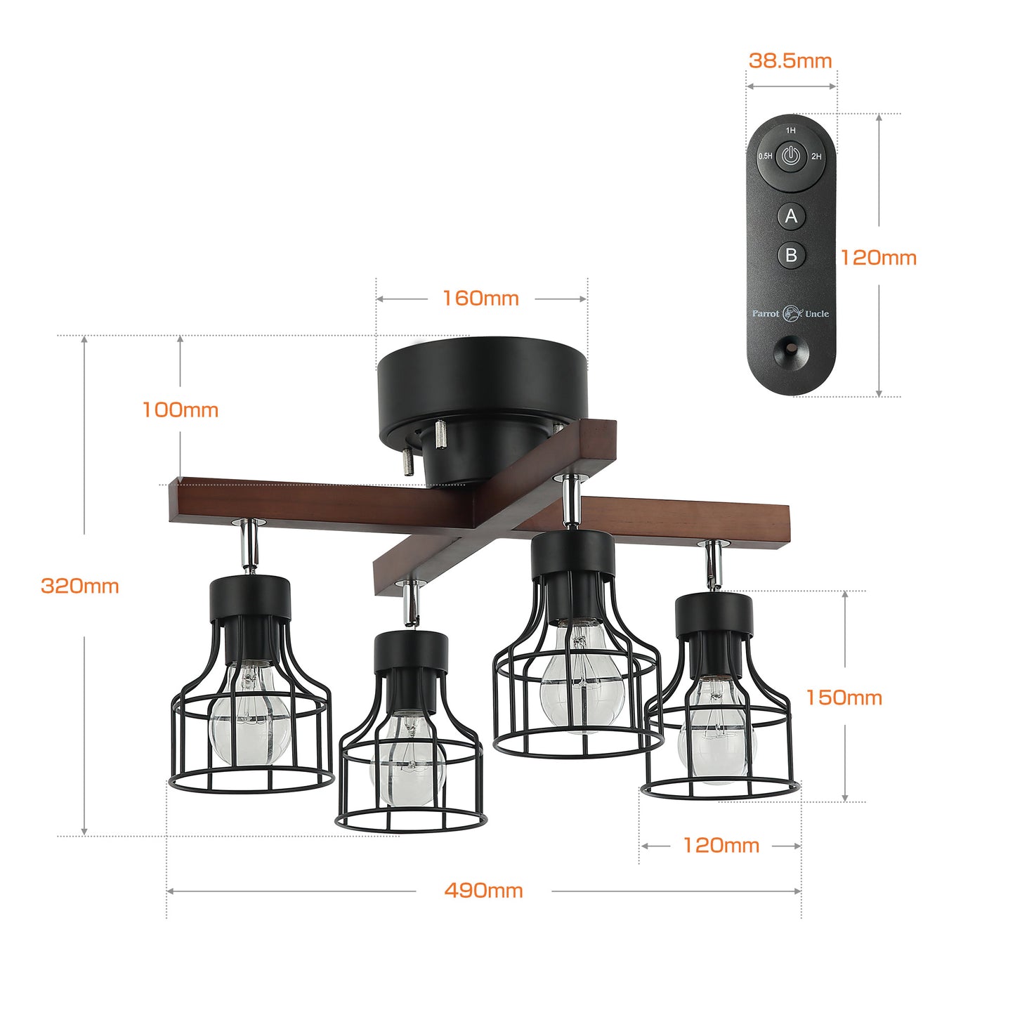 Parrot Uncle シーリングライト 4灯 リモコン付き タイマー可 LED電球対応 おしゃれ 照明器具 ダイニング用 食卓用 リビング照明 電気 6畳 8畳 北欧 和室 天井照明 照明器具 寝室 口金サイズE26(ブラック)